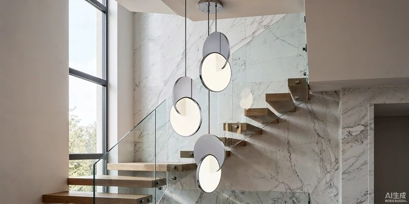 High ceiling chandelier in a stairwell High ceiling chandelier in a stairwell